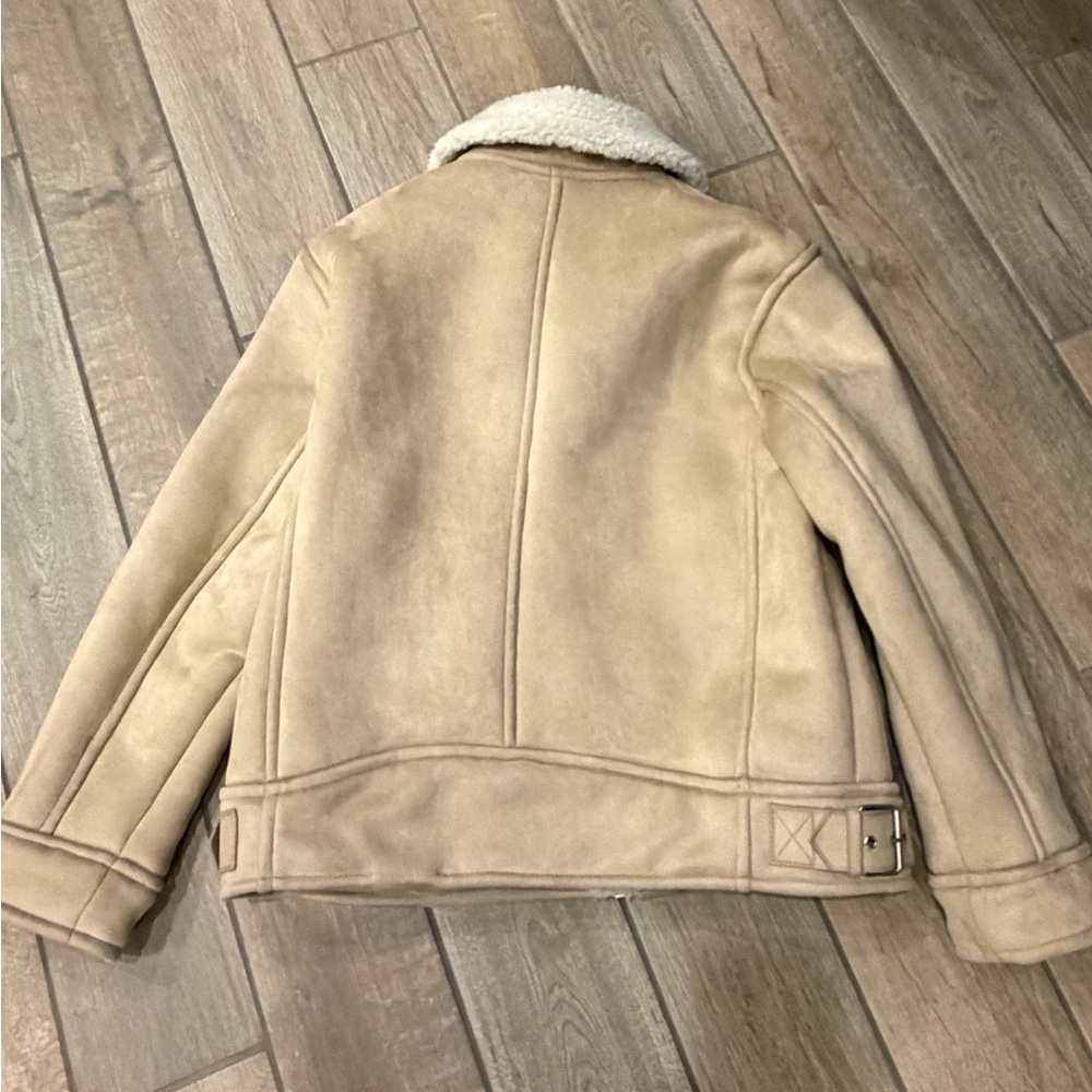 Zara double-faced faux suede jacket featuring a faux shearling collar lining XL - Picture 4 of 7